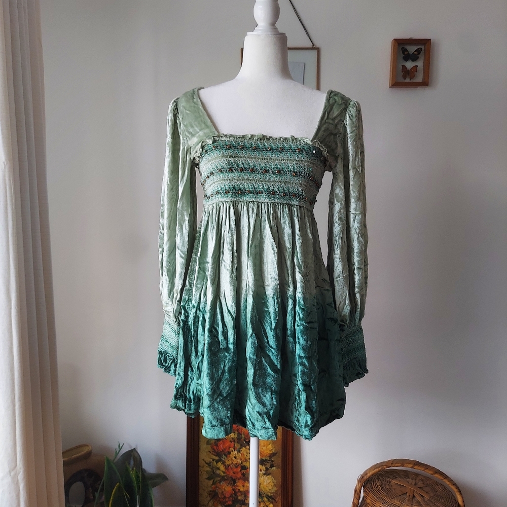 Urban Outfitters Square Neck Long Sleeve M Dress Velvet Green